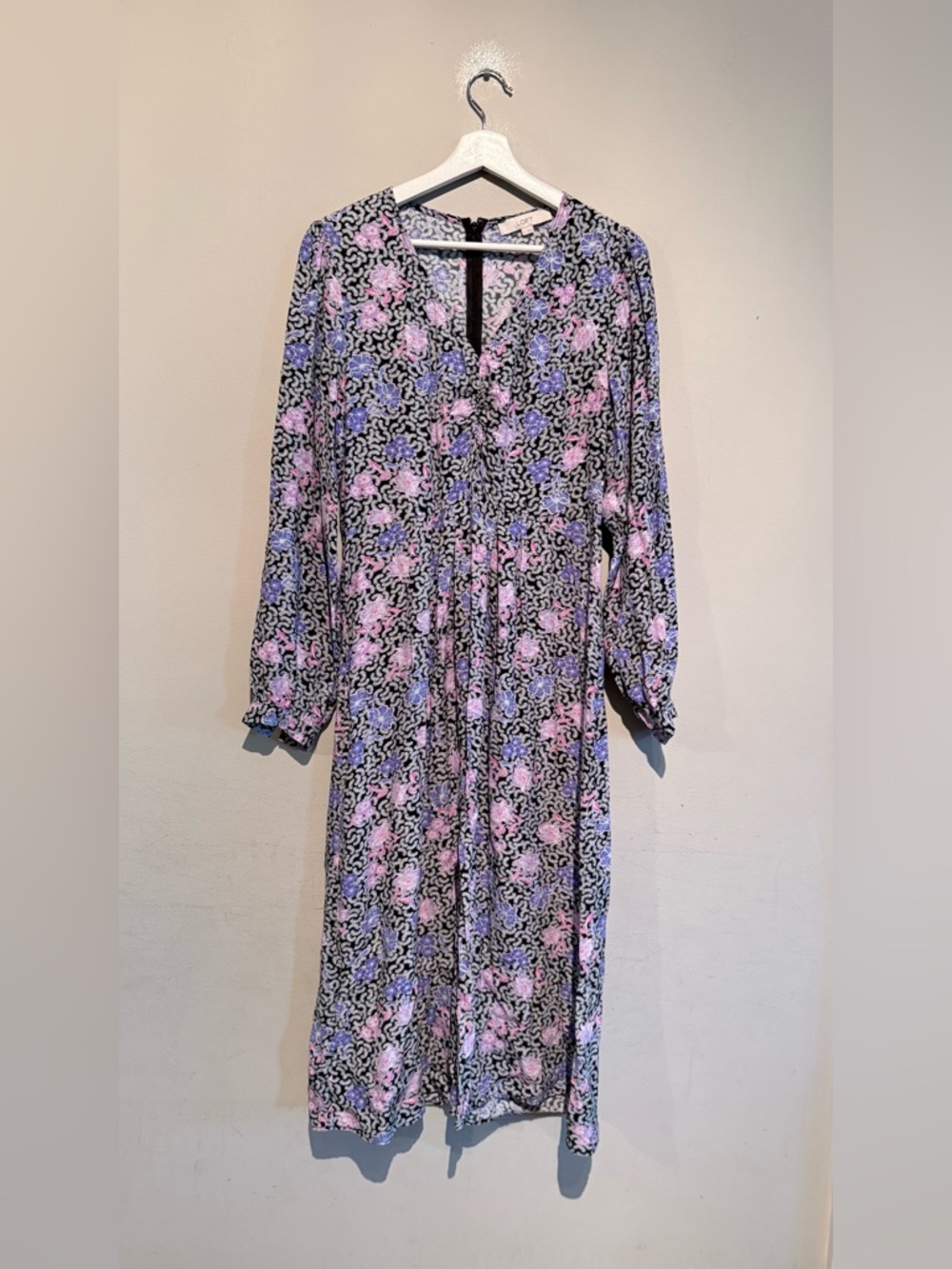 Loft Floral Ruched Midi Dress Women spring summer Vacation Travel Casual Women 6